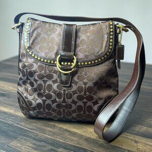 Coach Signature Studded Messenger Bag Chocolate Brown/Mahogany